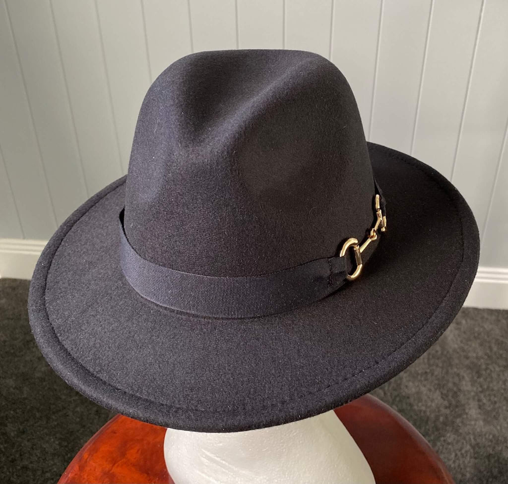 Black  Panama Hat -Snaffle Bit Band - Large