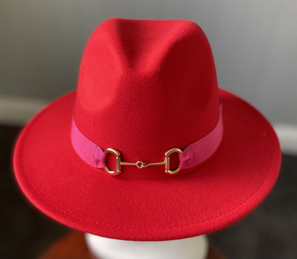 Red Panama Hat Snaffle Bit Band - Small