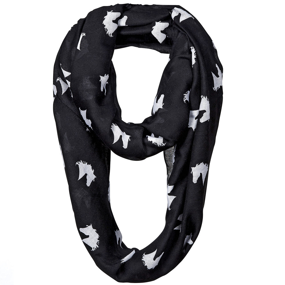 Black Infinity Scarf  with White  Horse Heads