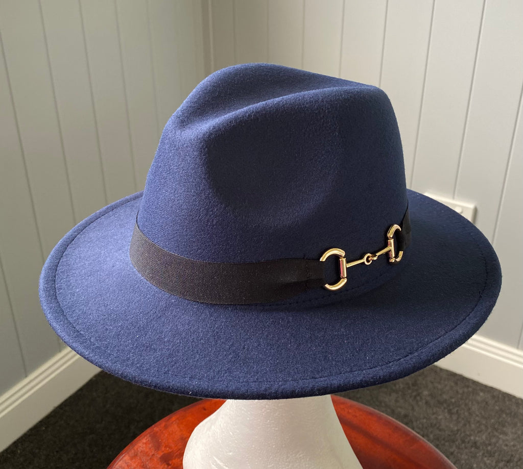 Navy Panama Hat -Snaffle Bit Band - Large