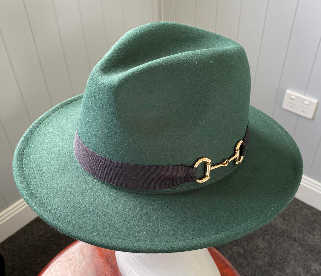 Hunter Green Panama Hat-  Snaffle Bit Band