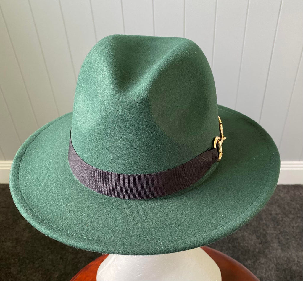Hunter Green Panama Hat- Snaffle Bit Band - Large