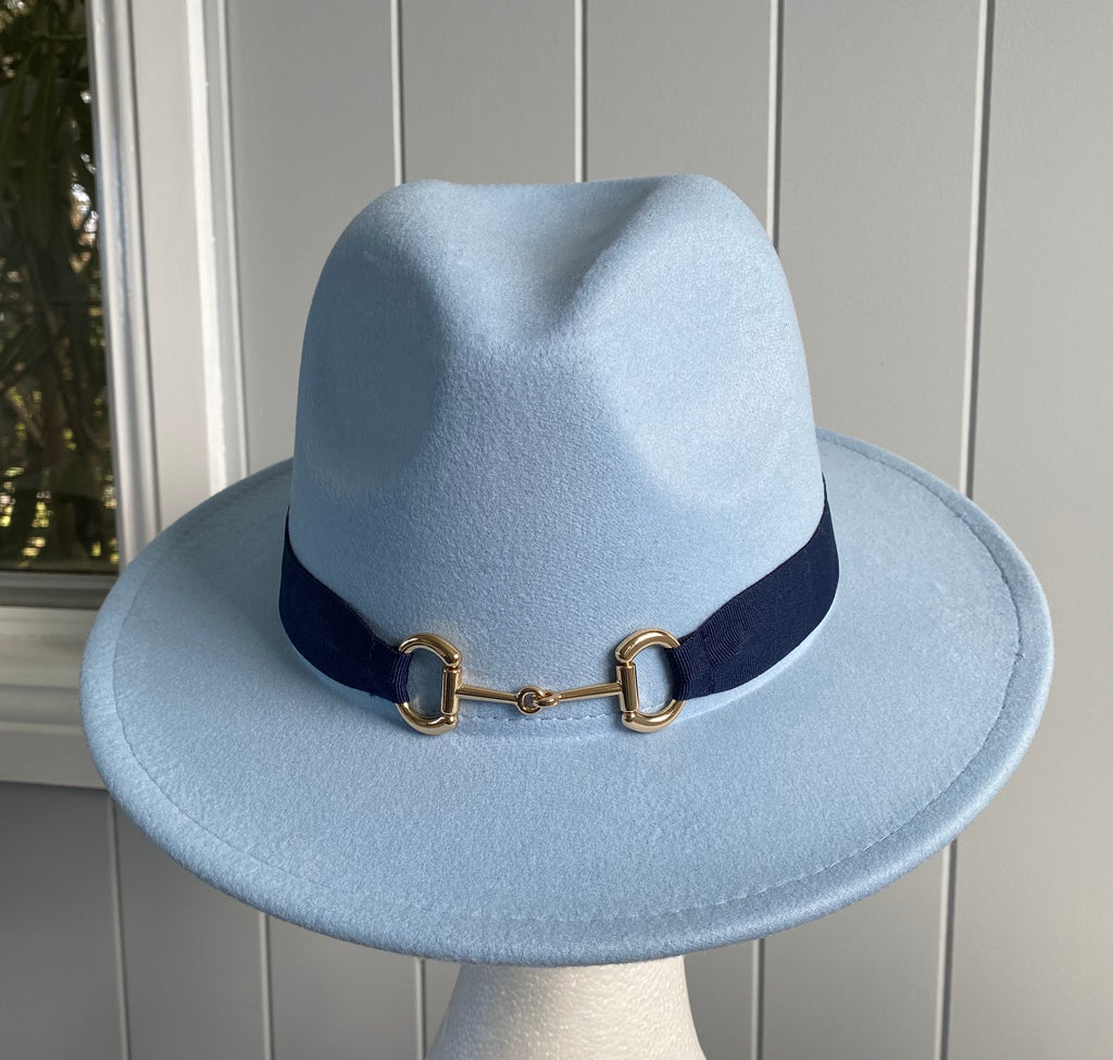 Pale Blue Panama Hat -Snaffle Bit Band - Large