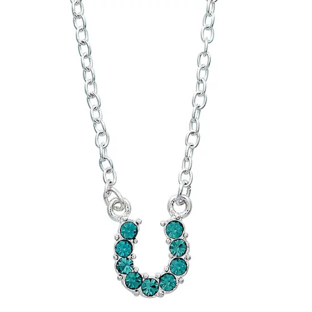 Aqua Horse Shoe Necklace in Gift Box