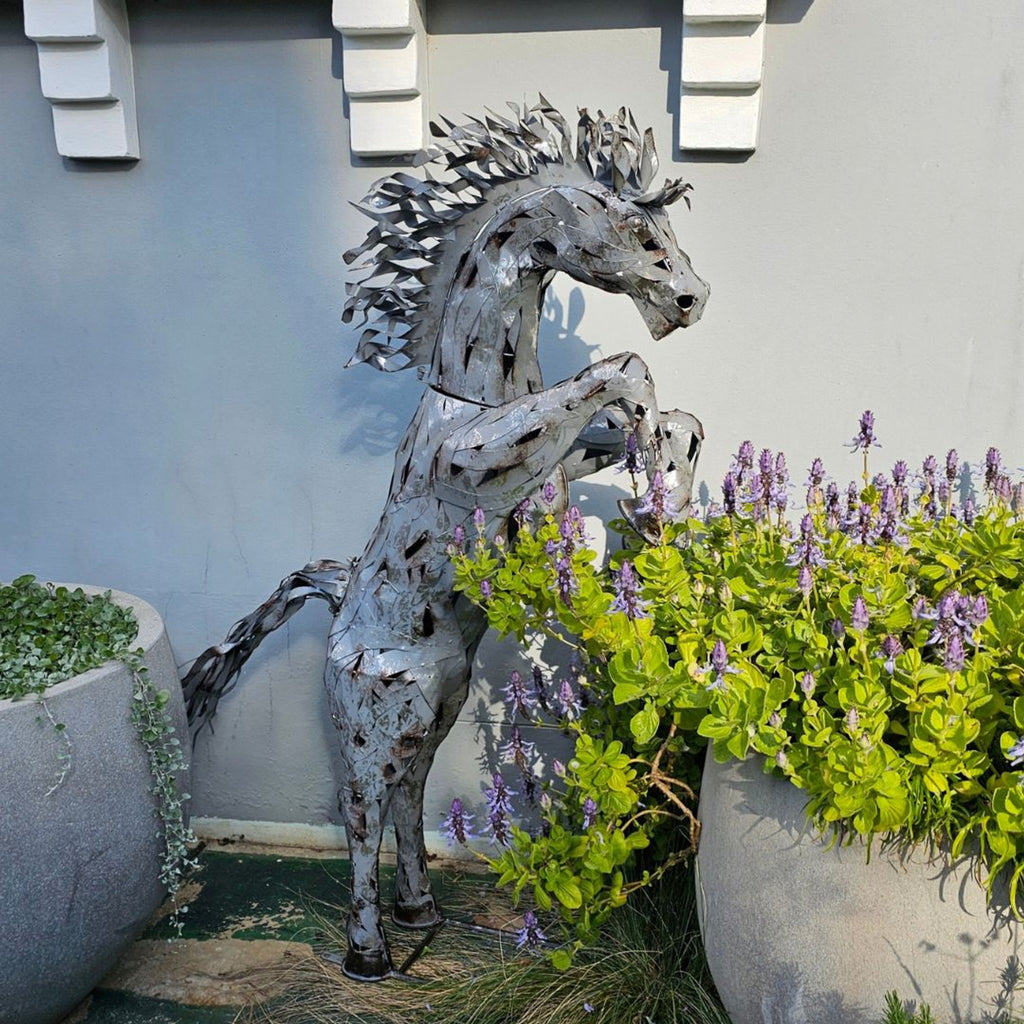 Silver Horse Garden Statue