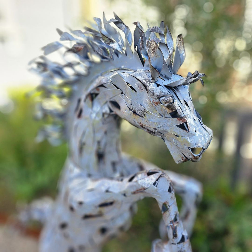 Silver Horse Garden Statue