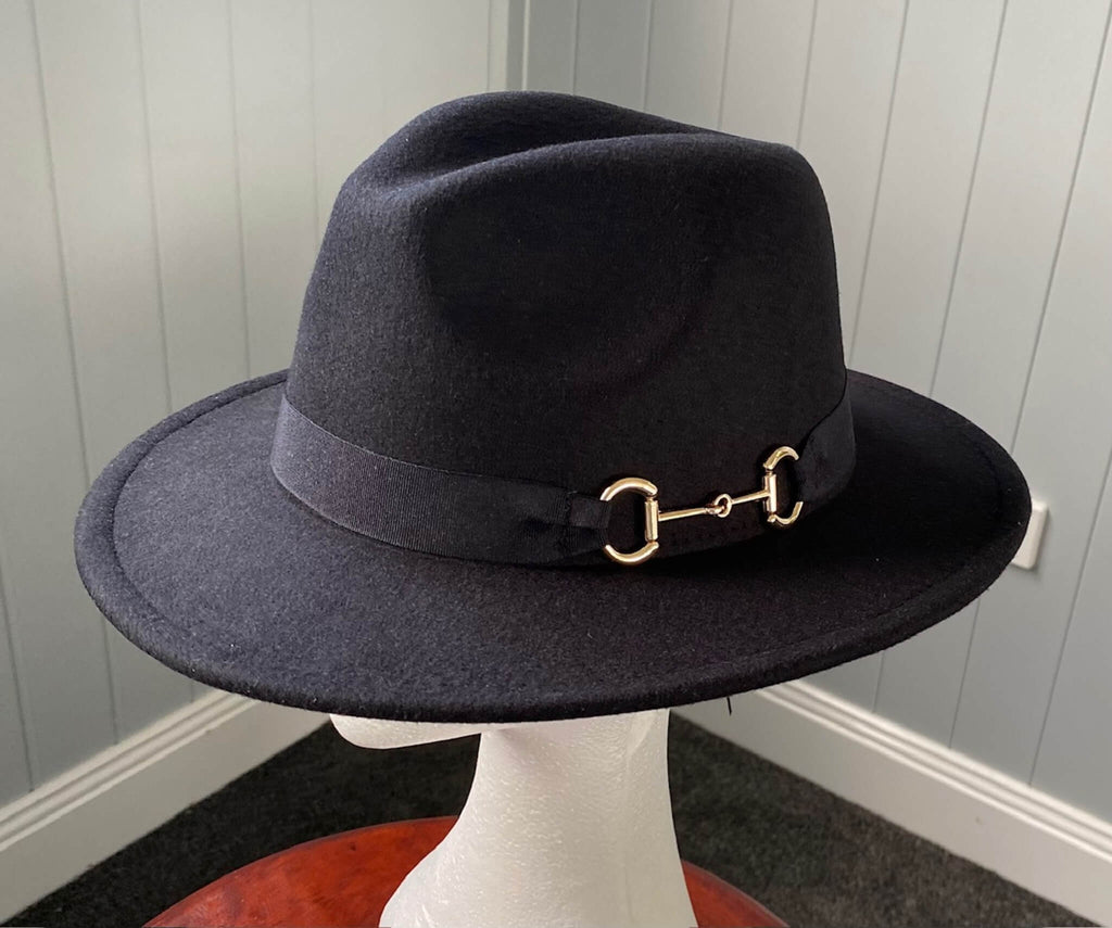 Black  Panama Hat -Snaffle Bit Band - Large