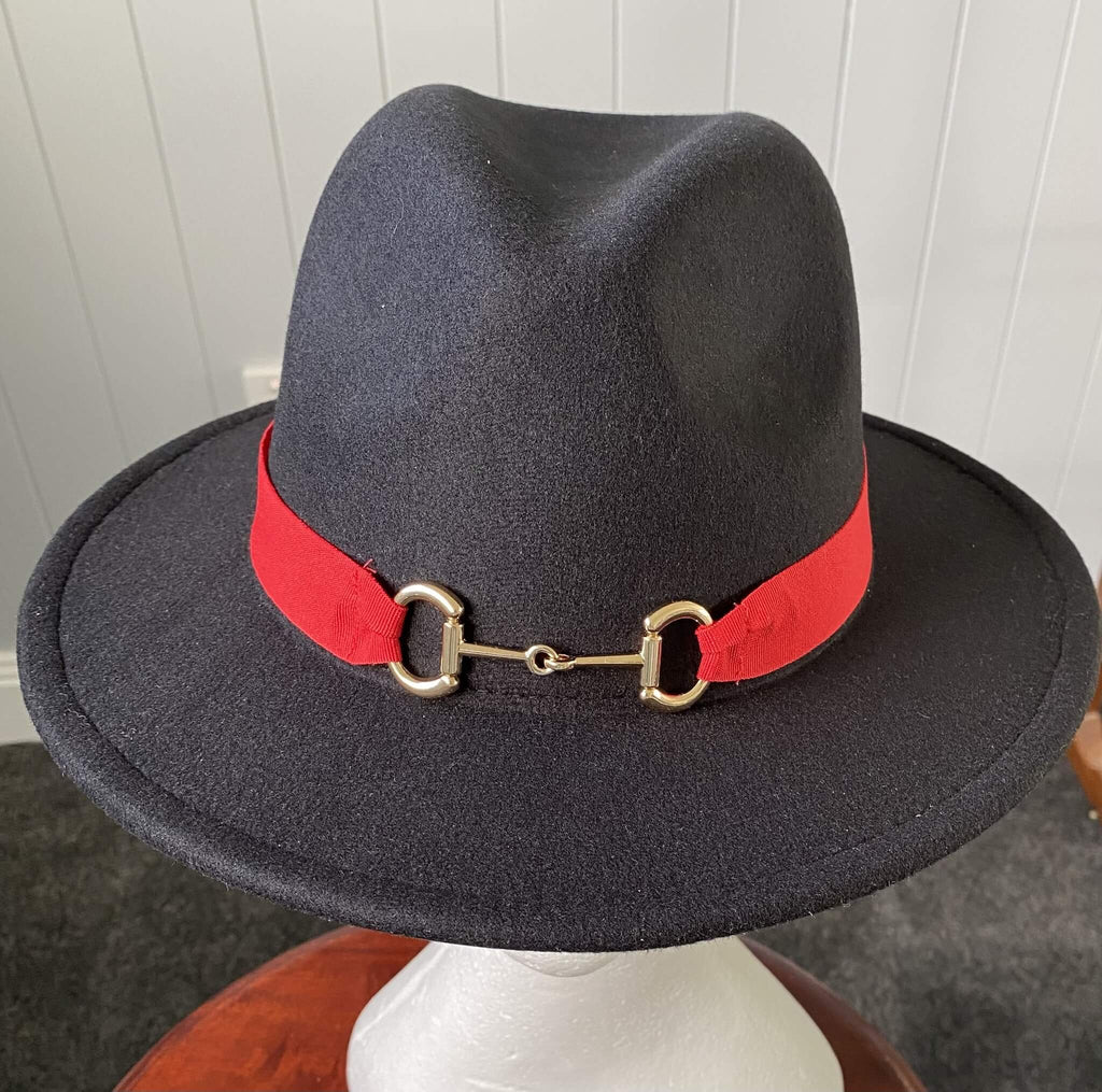 Black  Panama Hat -Snaffle Bit Band - Large
