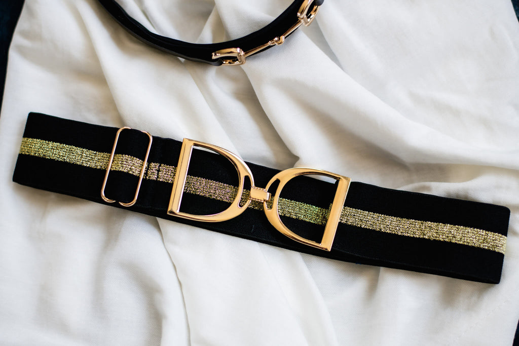 Black & Gold Stripe Stirrup Belt - Gold Stirrup