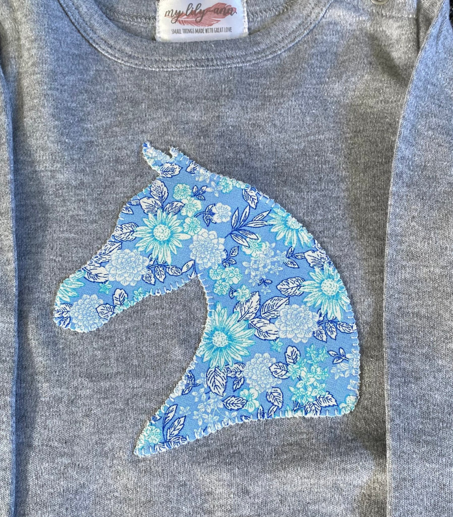 Blue Floral  HorseHead Onesie