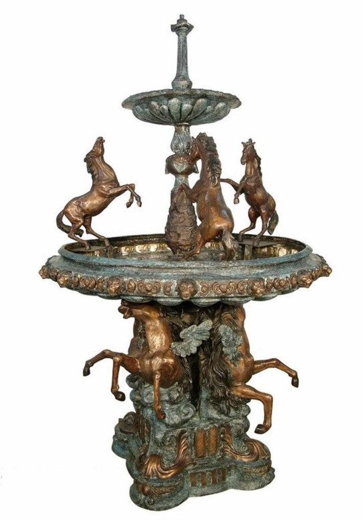 Bronze 2 Tiered Rearing Horses Fountain Statue