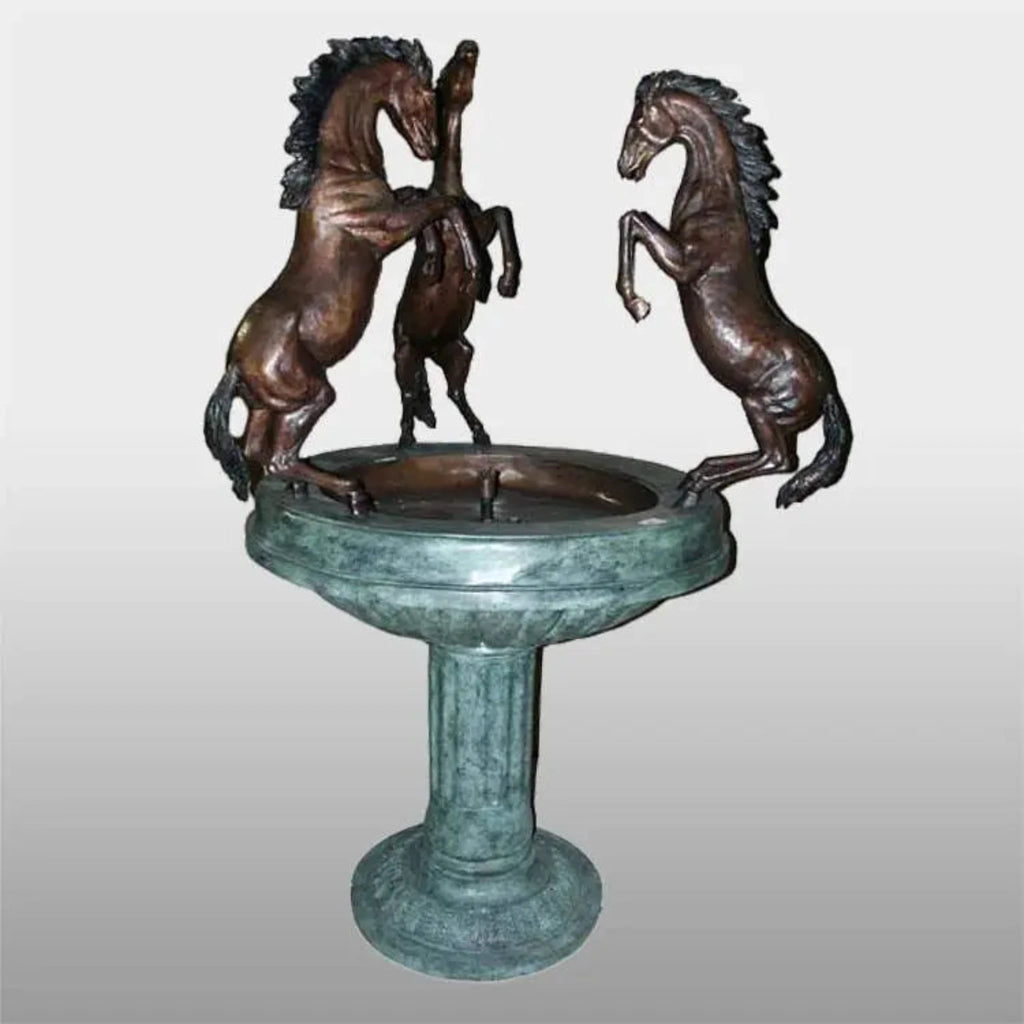 Bronze 3 Horse Rearing Fountain Statue