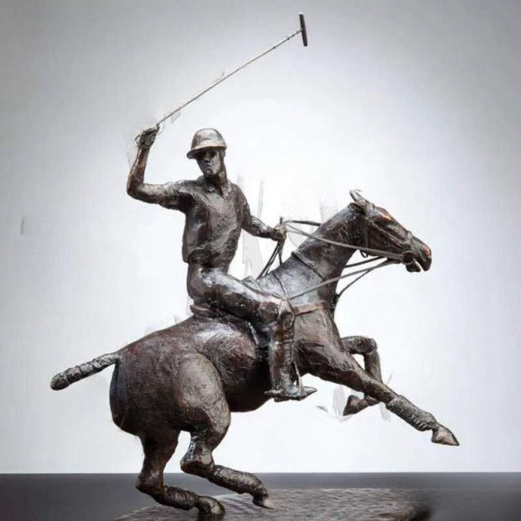 Bronze Polo Player & Horse Statue