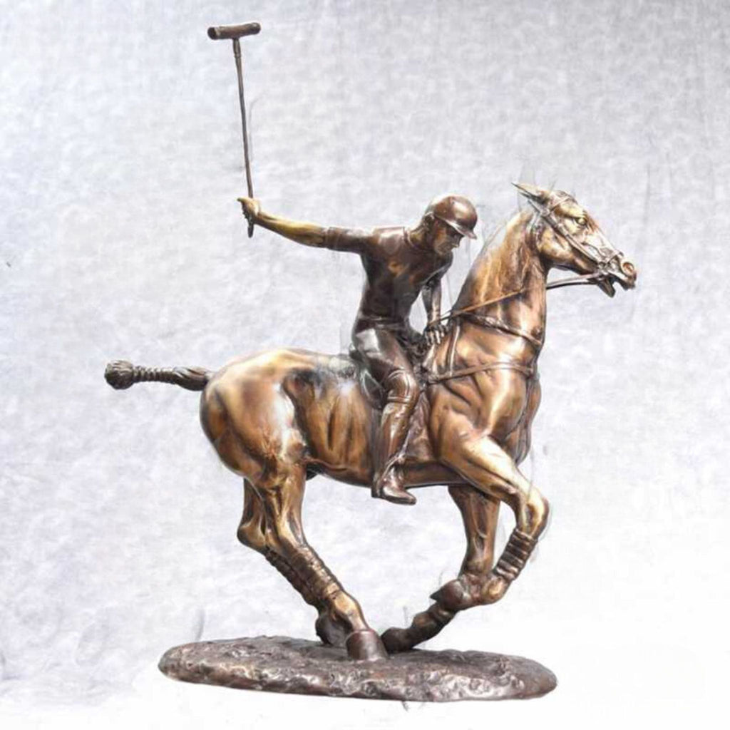 Bronze Polo Player & Horse Statue