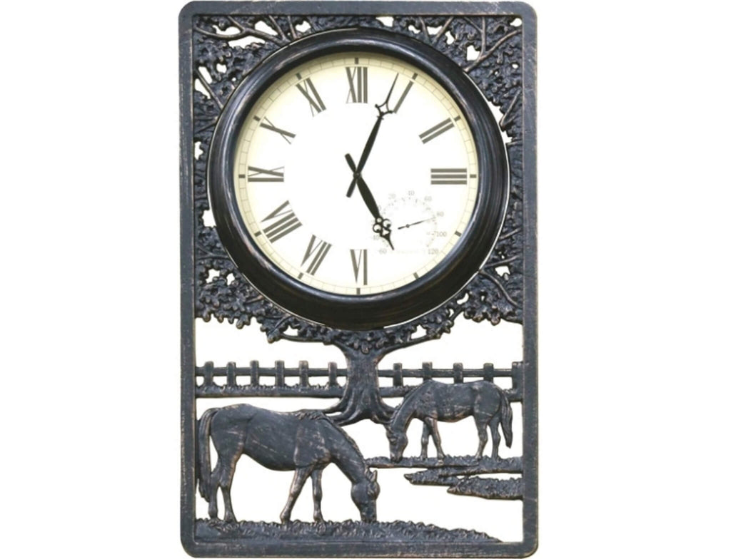 Horses Outdoor Clock with Thermometer