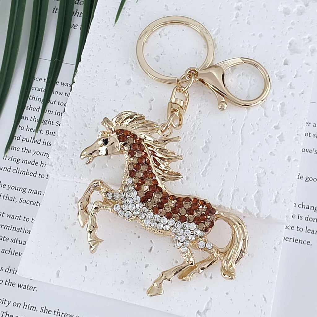 Champagne Rhinestone Horse Keyring