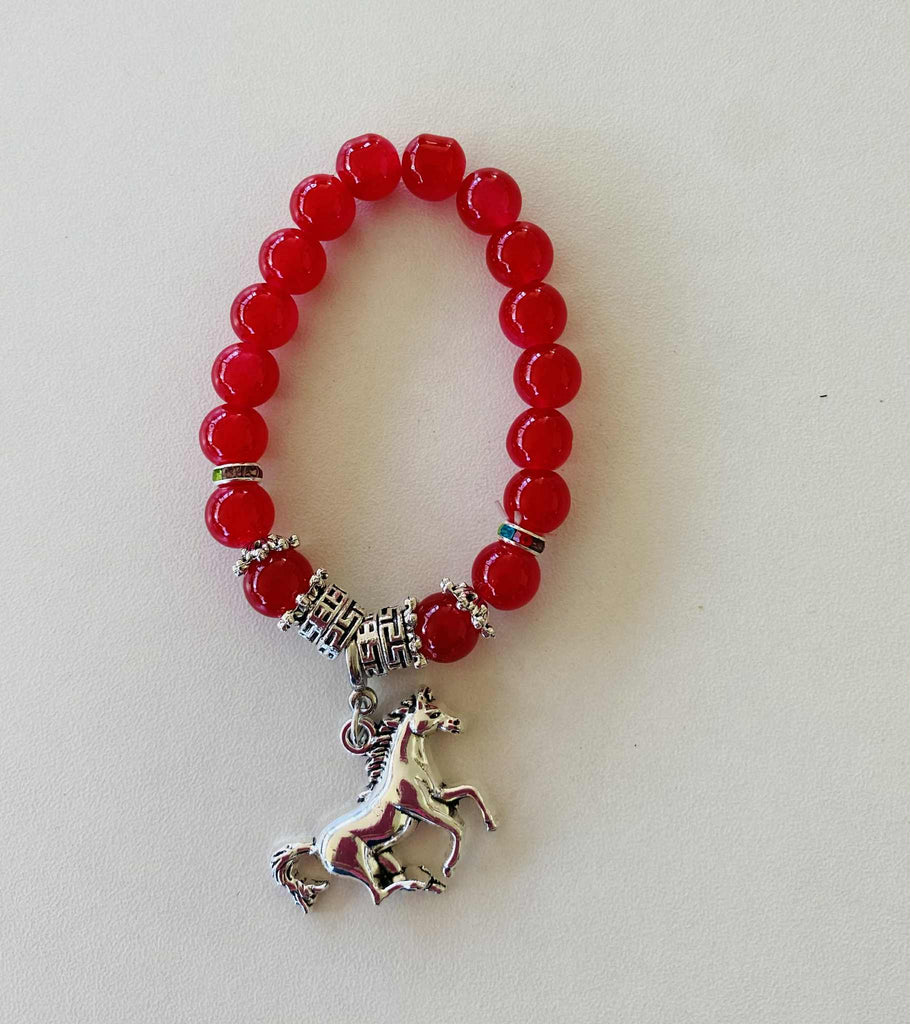 Children's Red Glass Horse Bracelet