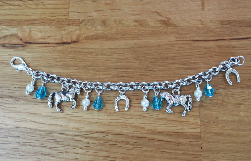 Childrens Equestrian Bracelet  - Aqua & Pearl