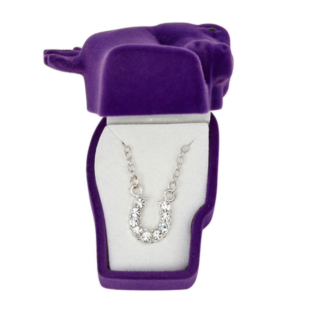 Clear Rhinestone Horse Shoe Necklace in Gift Box