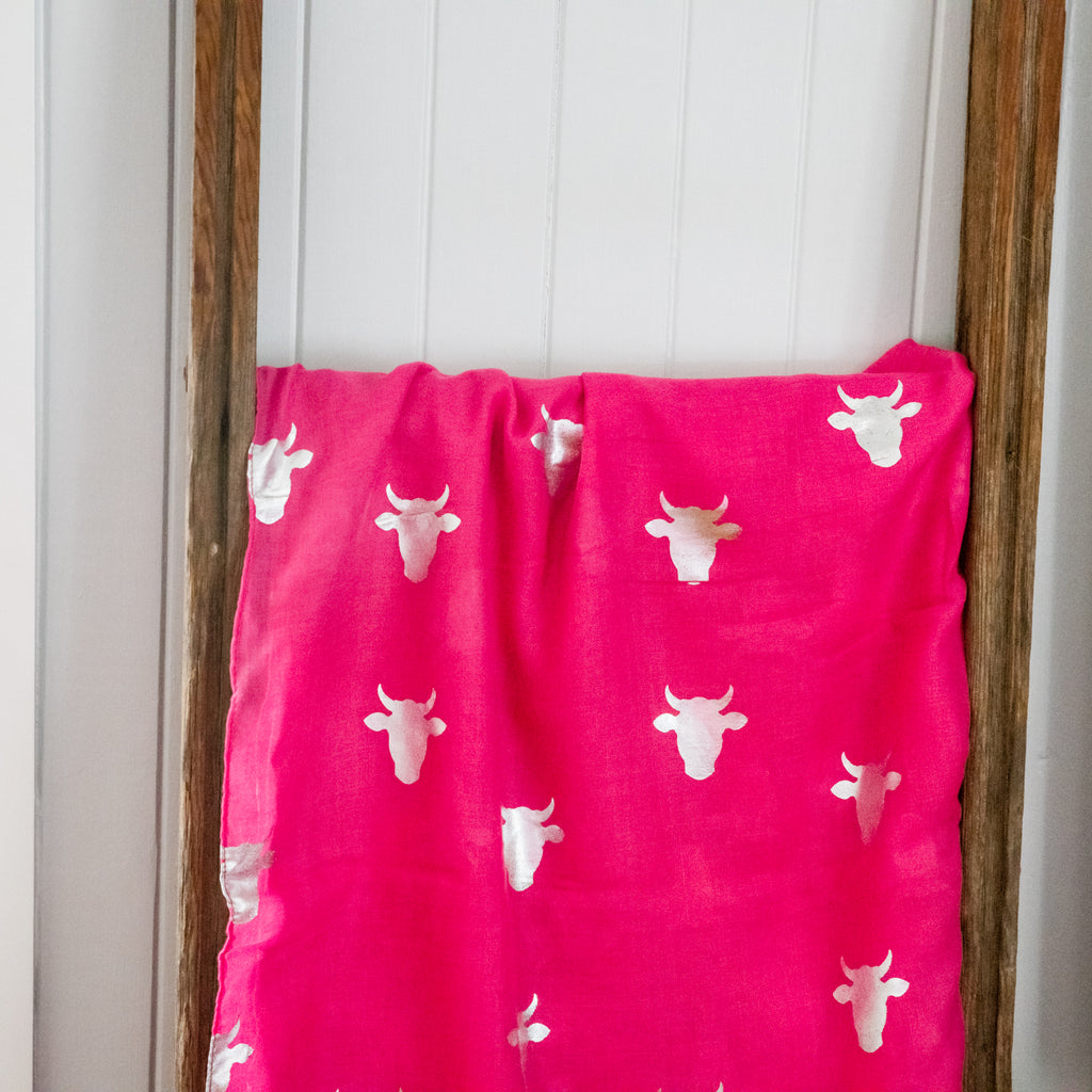 Pink Scarf with Silver Bull Head