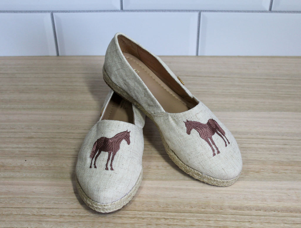 Equine Women's Loafer - Linen with Taupe horse