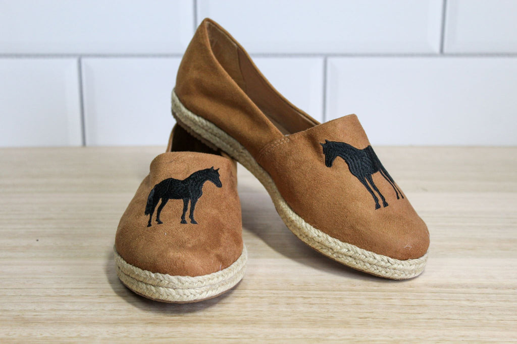 Equine Women's Loafer - Tan Suede with embroided horse