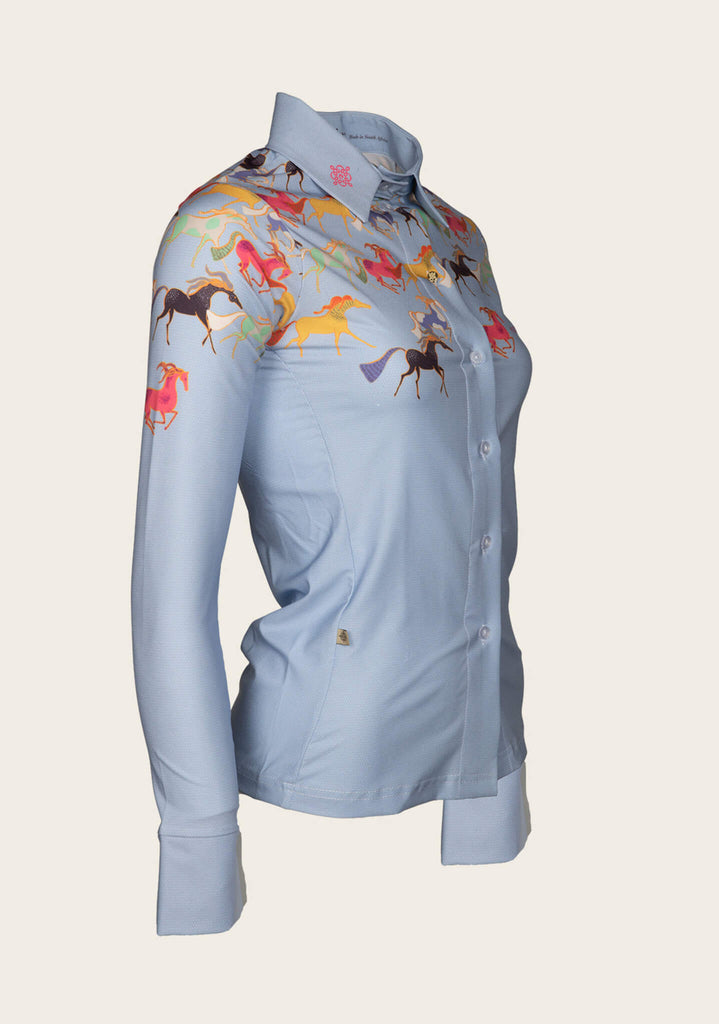 Espoir Colourful Running Horses Button Shirt