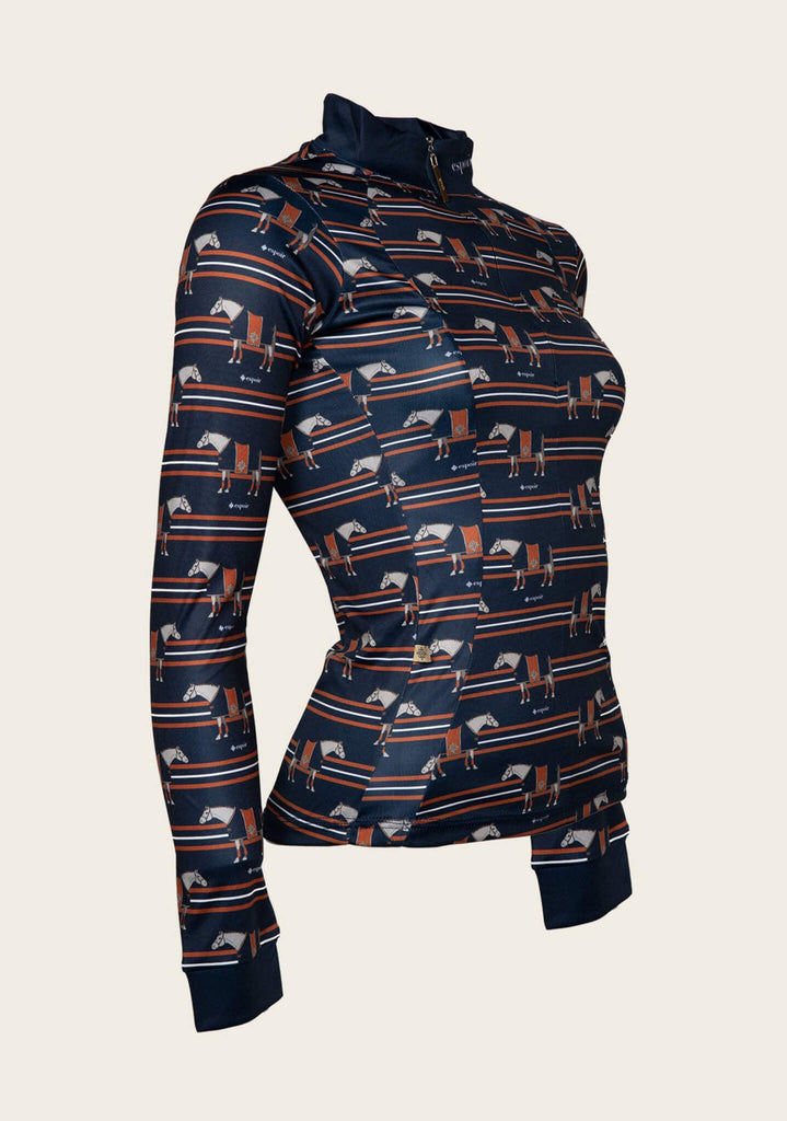 Espoir Tan & Navy Quarter Zip Shirt