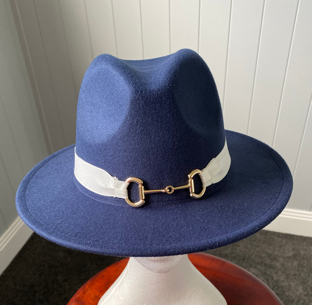 Navy Panama Hat -Snaffle Bit Band - Large