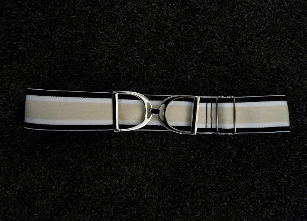 Stirrup Belt -  Black,White & Cream Stripe- Black Stirrup