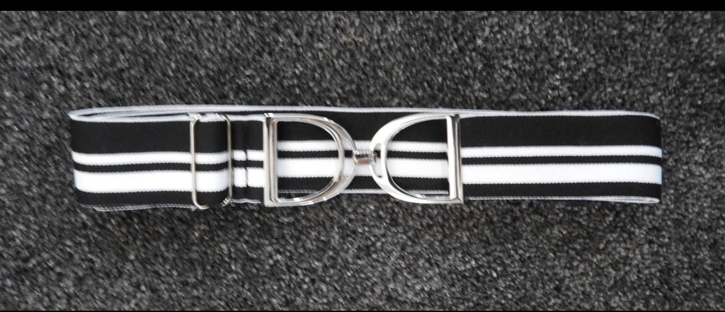 Stirrup Belt - Black & White Stripe- Silver Stirrup