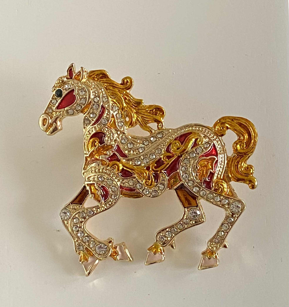 Gold Galloping Horse Brooch