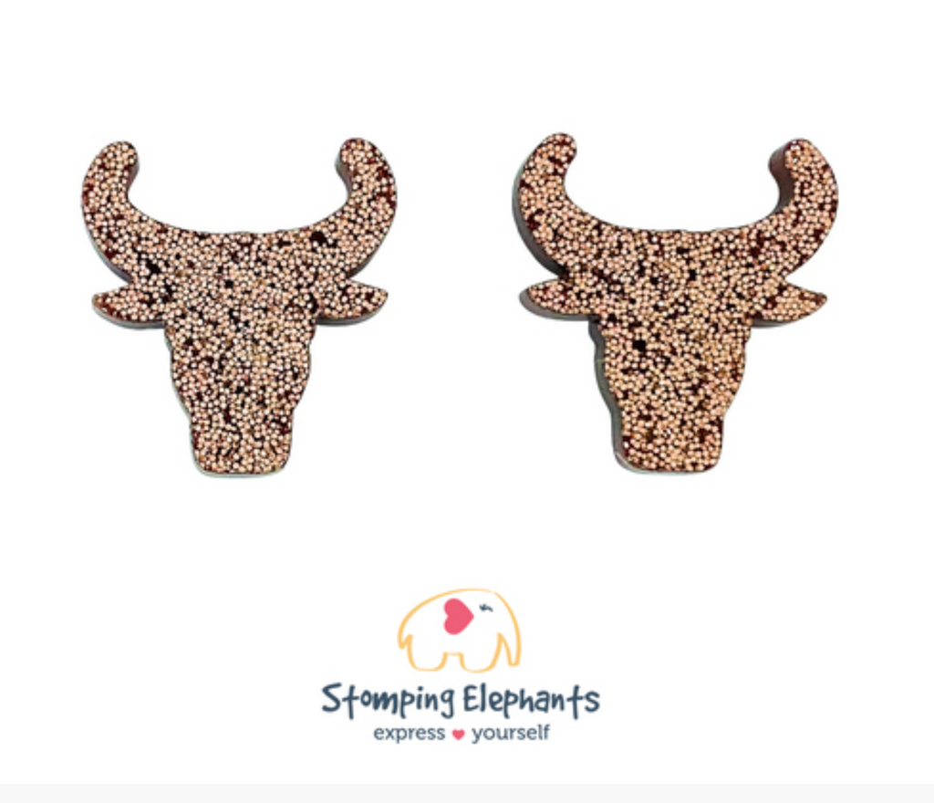 Gold Glitter Longhorn Earrings (Large)