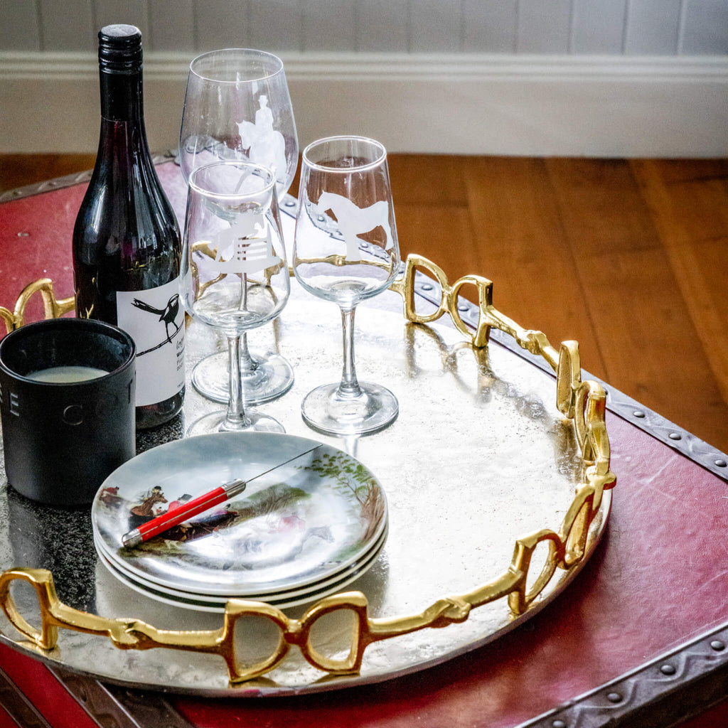 Gold & Silver Snaffle Bit Round Tray