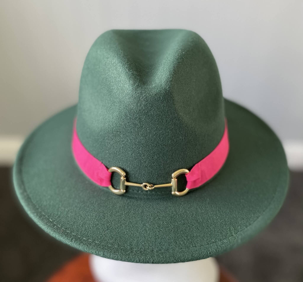Hunter Green Panama Hat- Snaffle Bit Band - Large
