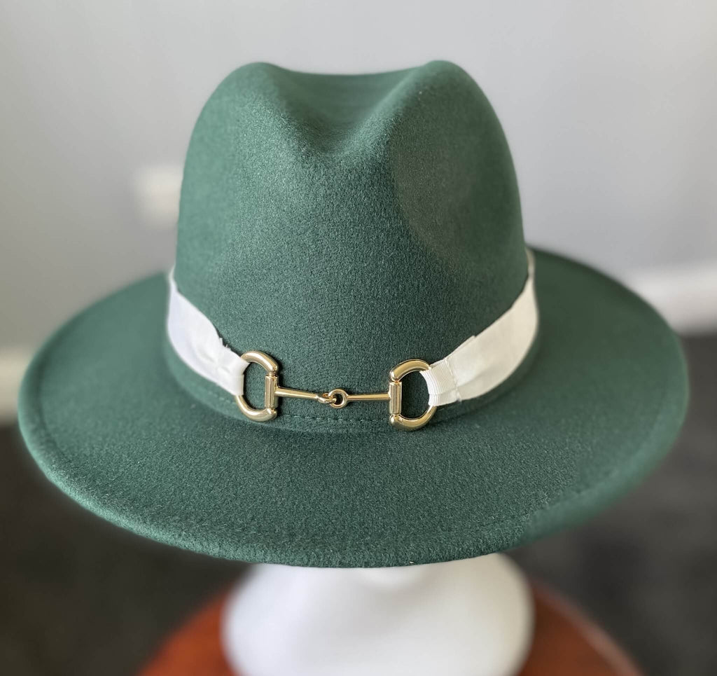 Hunter Green Panama Hat-  Snaffle Bit Band