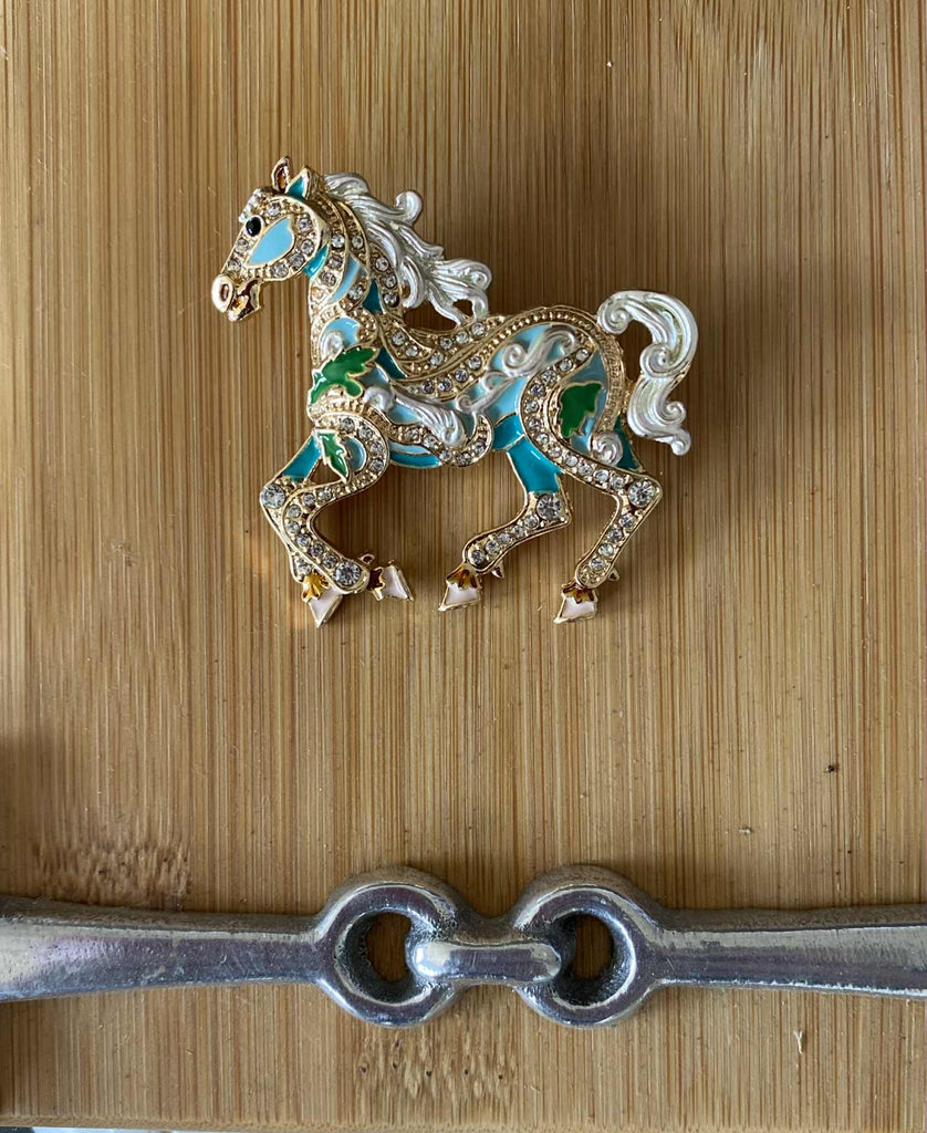Green Galloping Horse Brooch