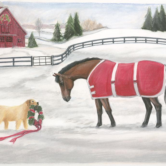Horse & Dog Stolen Wreath Christmas Card