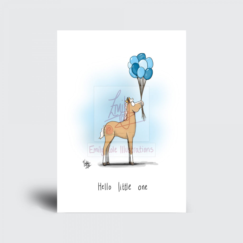 Hello Little One – Blue balloons – New Baby Card