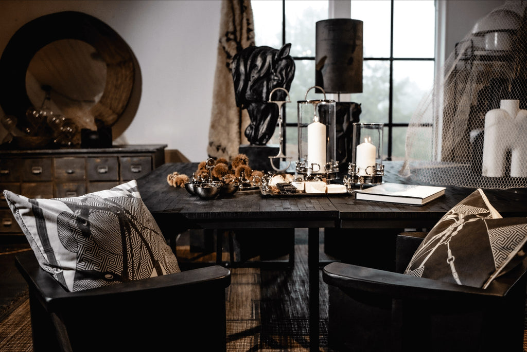 Heritage Luxe Black Washed Carriage Horse  Cushion