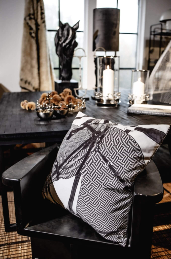 Heritage Luxe Black Washed Carriage Horse  Cushion