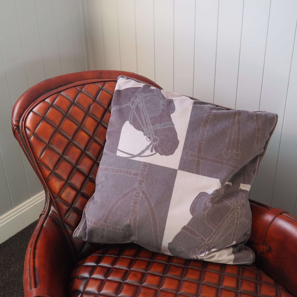 Heritage Luxe Grey Horse in Blinkers Cushion