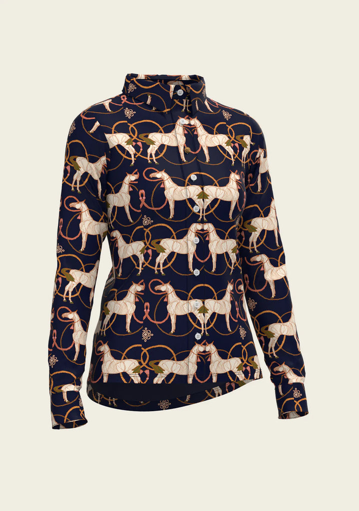 Espoir Navy Roped Horses Button Shirt