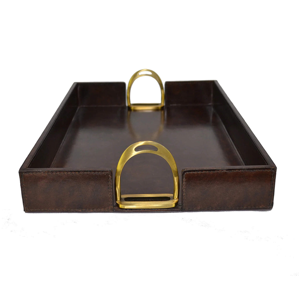 Leather Stirrup Tray - Dark Brown