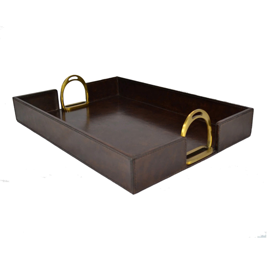 Leather Stirrup Tray - Dark Brown