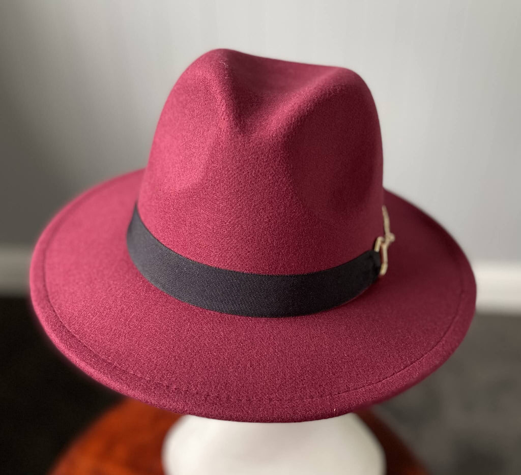 Maroon  Panama Hat - Snaffle Bit Band-Medium