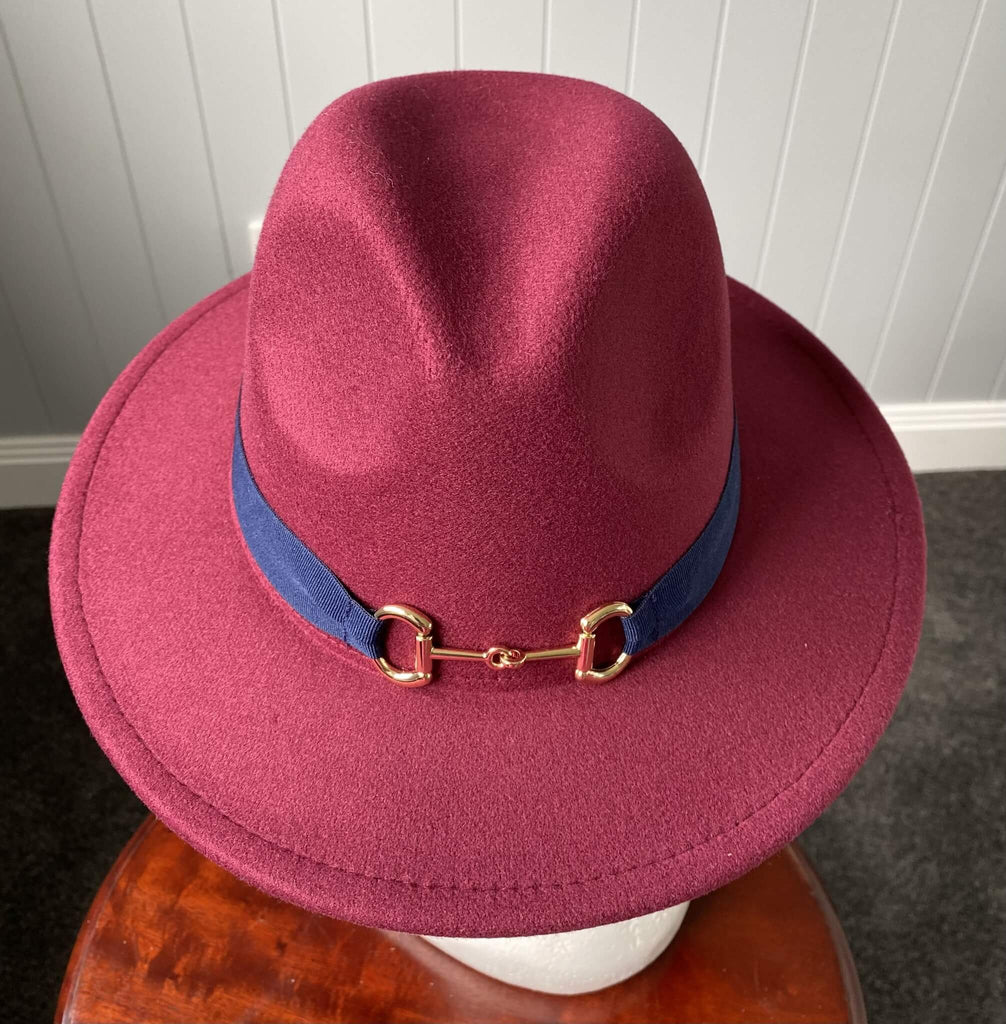 Maroon  Panama Hat - Snaffle Bit Band-Medium