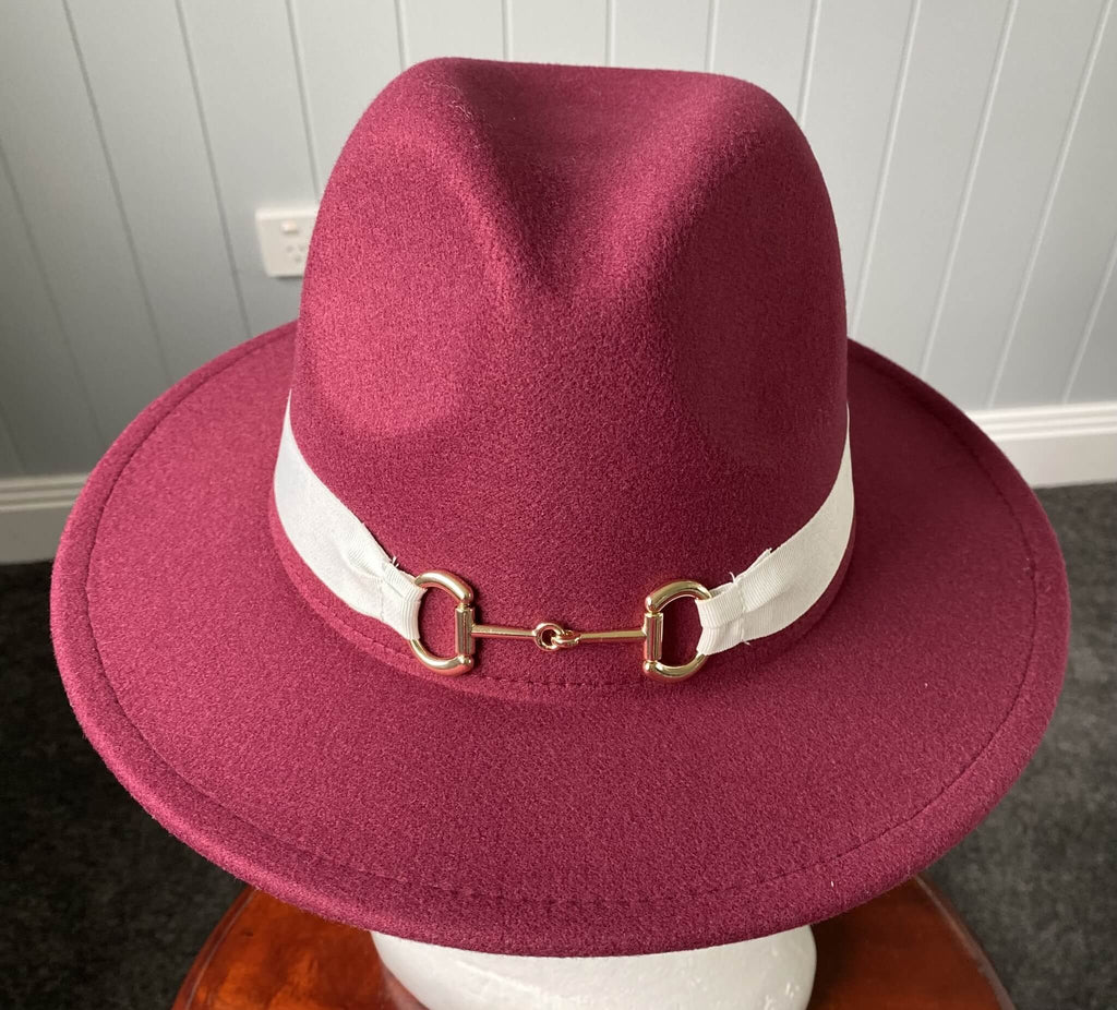 Maroon  Panama Hat  Snaffle Bit Band - Large