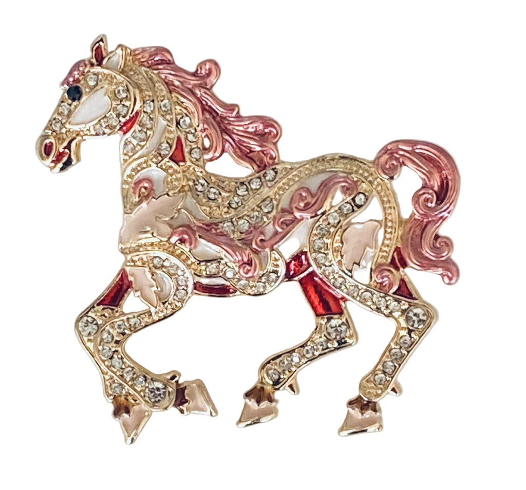 Pink Galloping Horse Brooch