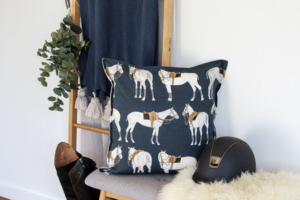 Polo Ponies Cushion - Navy